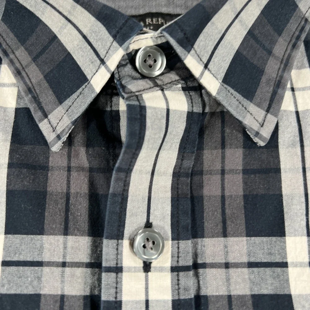 Banana Republic Shirt Mens Medium Black Plaid Long Sleeve Button Up‎ Slim Fit